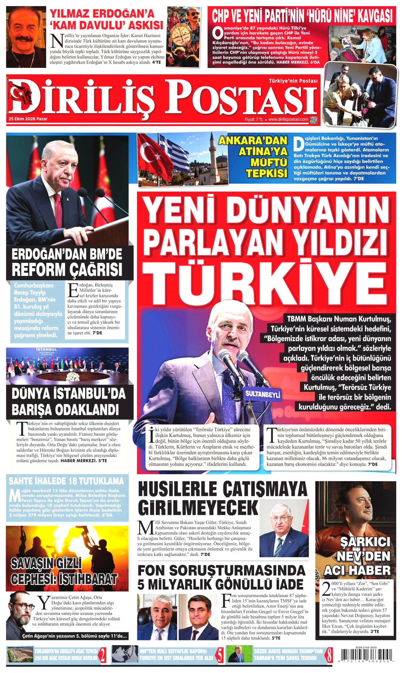 Diriliş Postası Gazetesi gazetesi manşeti