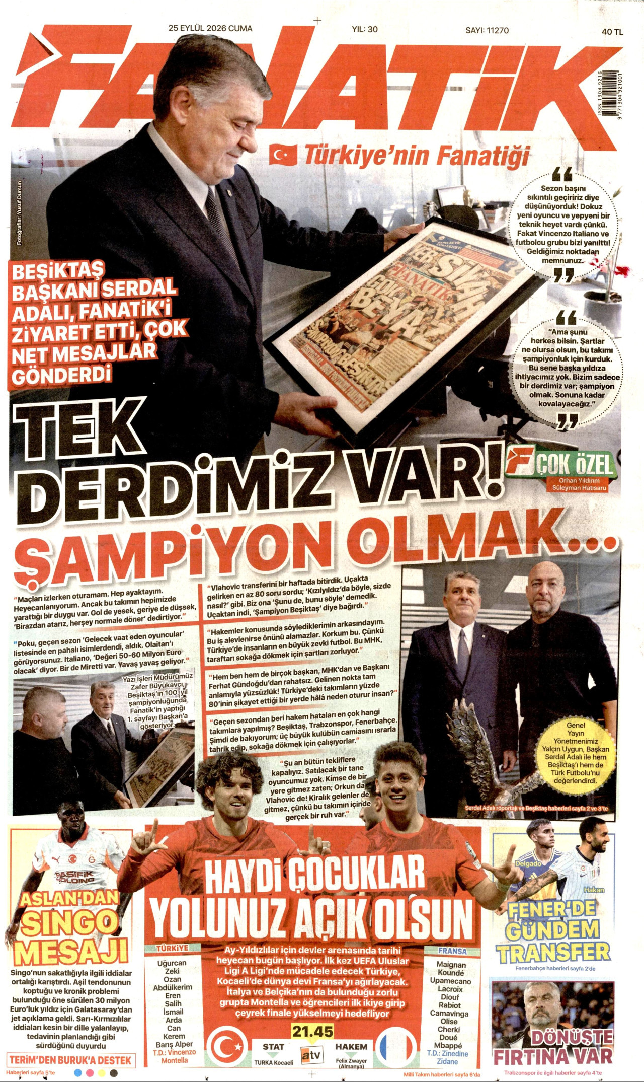 Fanatik Gazetesi gazetesi manşeti