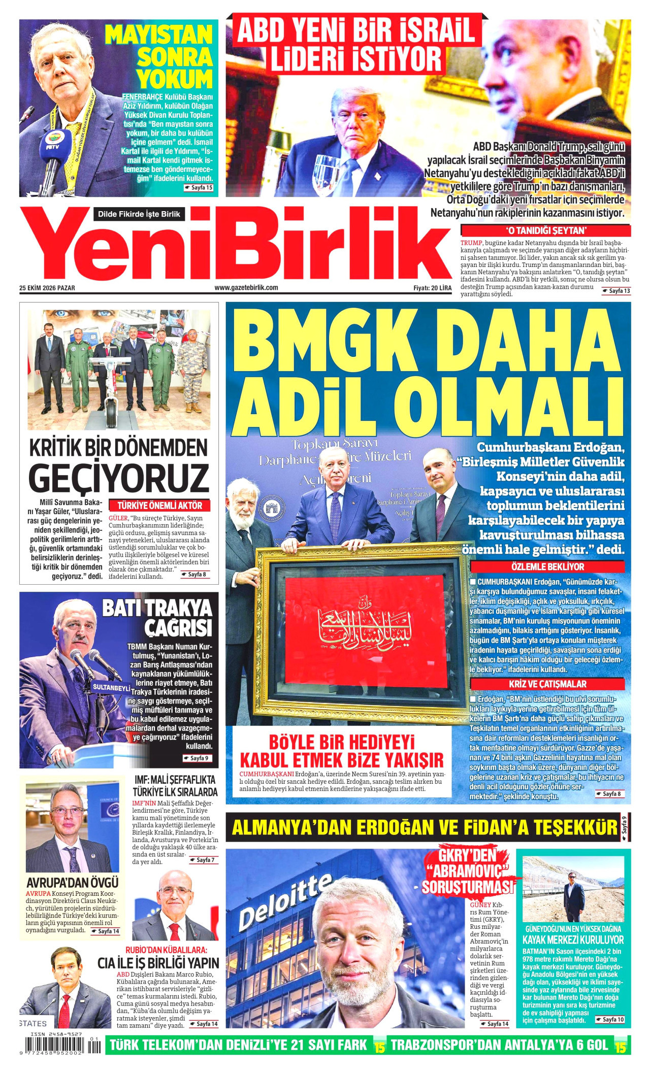 YeniBirlik Gazetesi gazetesi manşeti